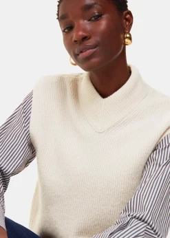 Ivory High V Neck Wool Mix Tank