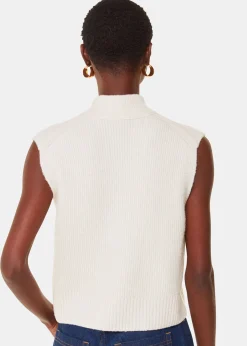 Ivory High V Neck Wool Mix Tank