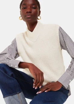 Ivory High V Neck Wool Mix Tank