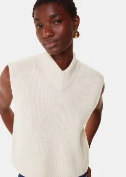 Ivory High V Neck Wool Mix Tank