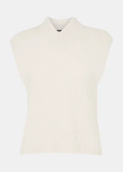Ivory High V Neck Wool Mix Tank