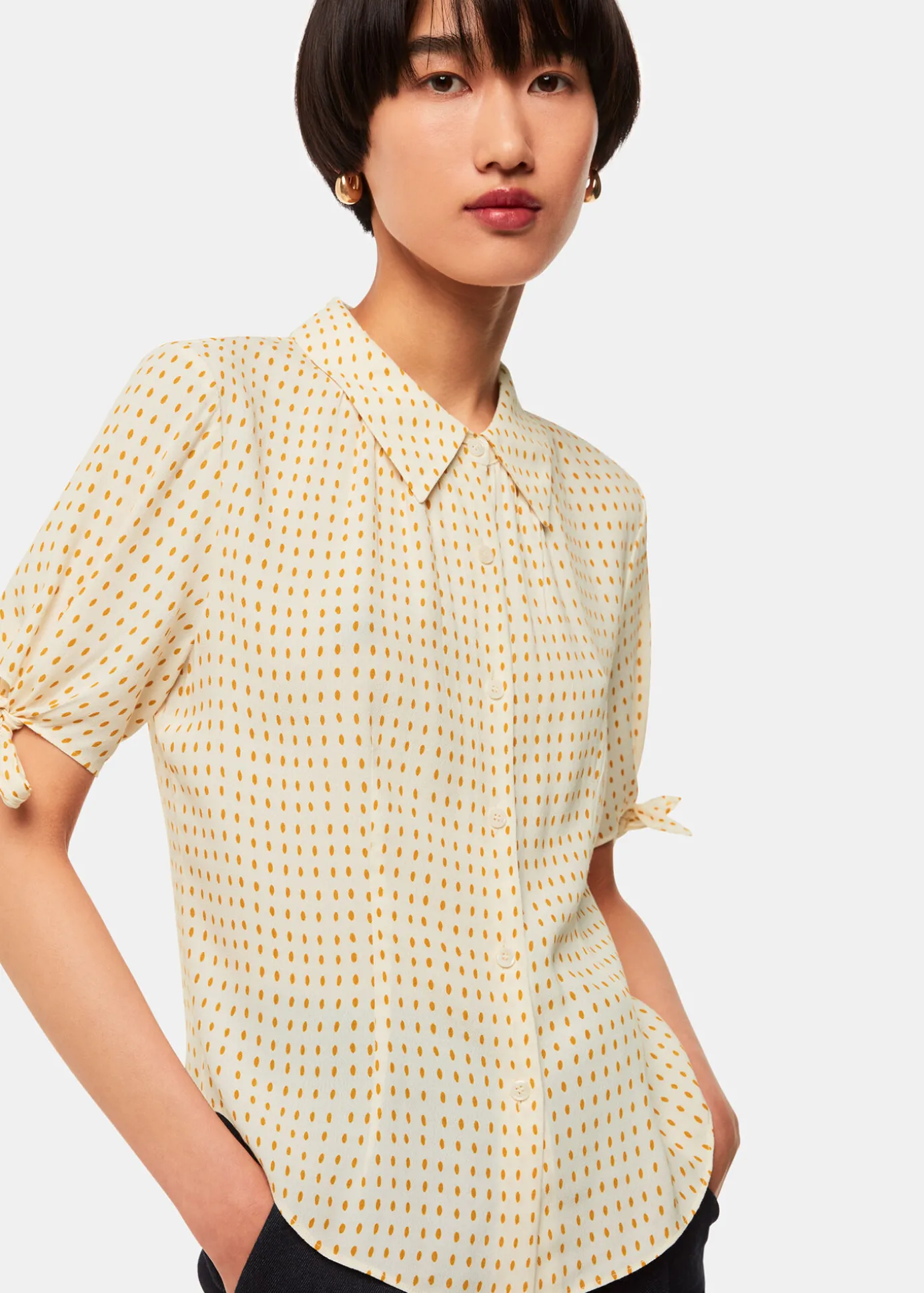 Ivory Oval Spot Tie Sleeve Shirt