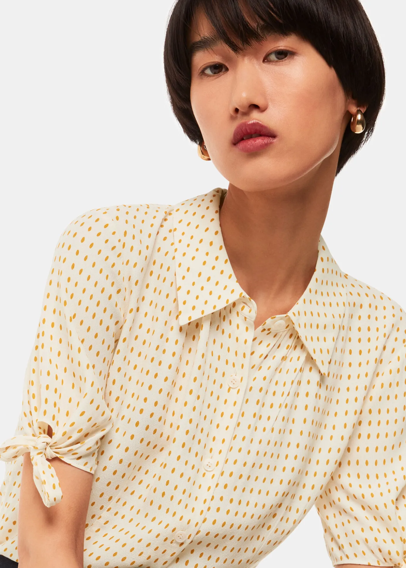 Ivory Oval Spot Tie Sleeve Shirt