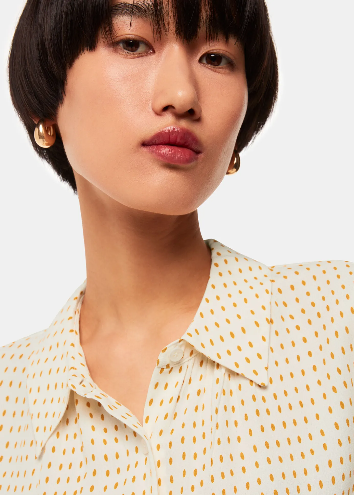 Ivory Oval Spot Tie Sleeve Shirt
