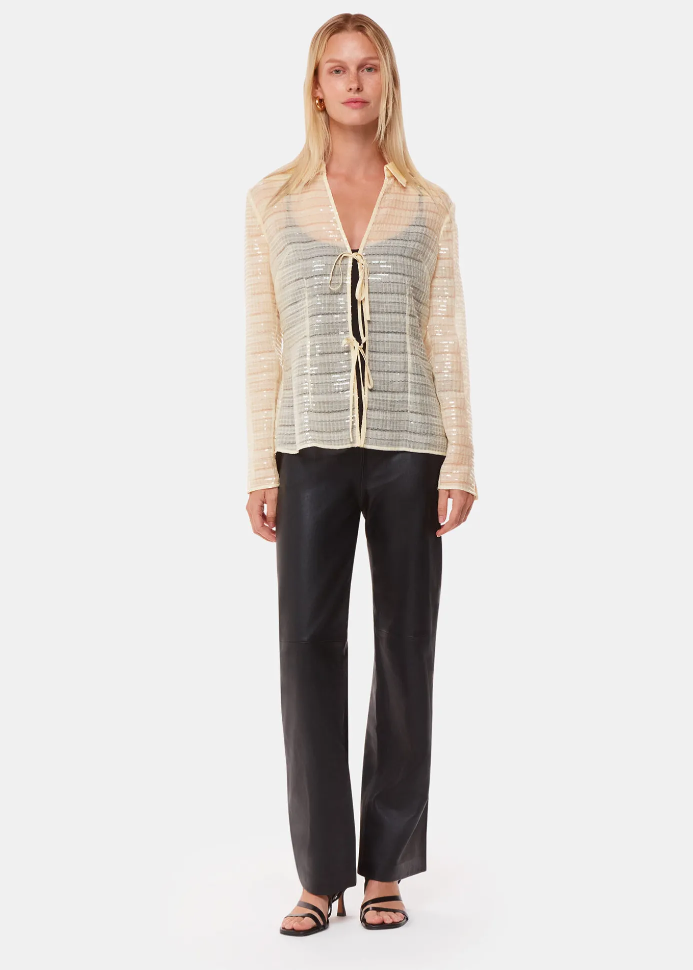 Ivory Sequin Tie Front Top