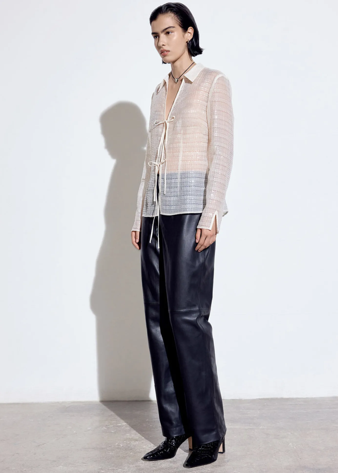 Ivory Sequin Tie Front Top