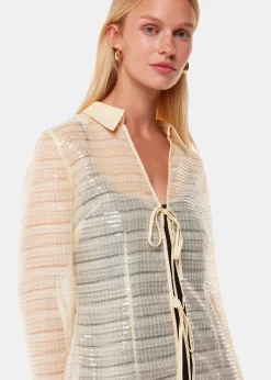 Ivory Sequin Tie Front Top