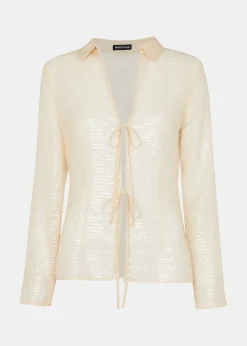 Ivory Sequin Tie Front Top