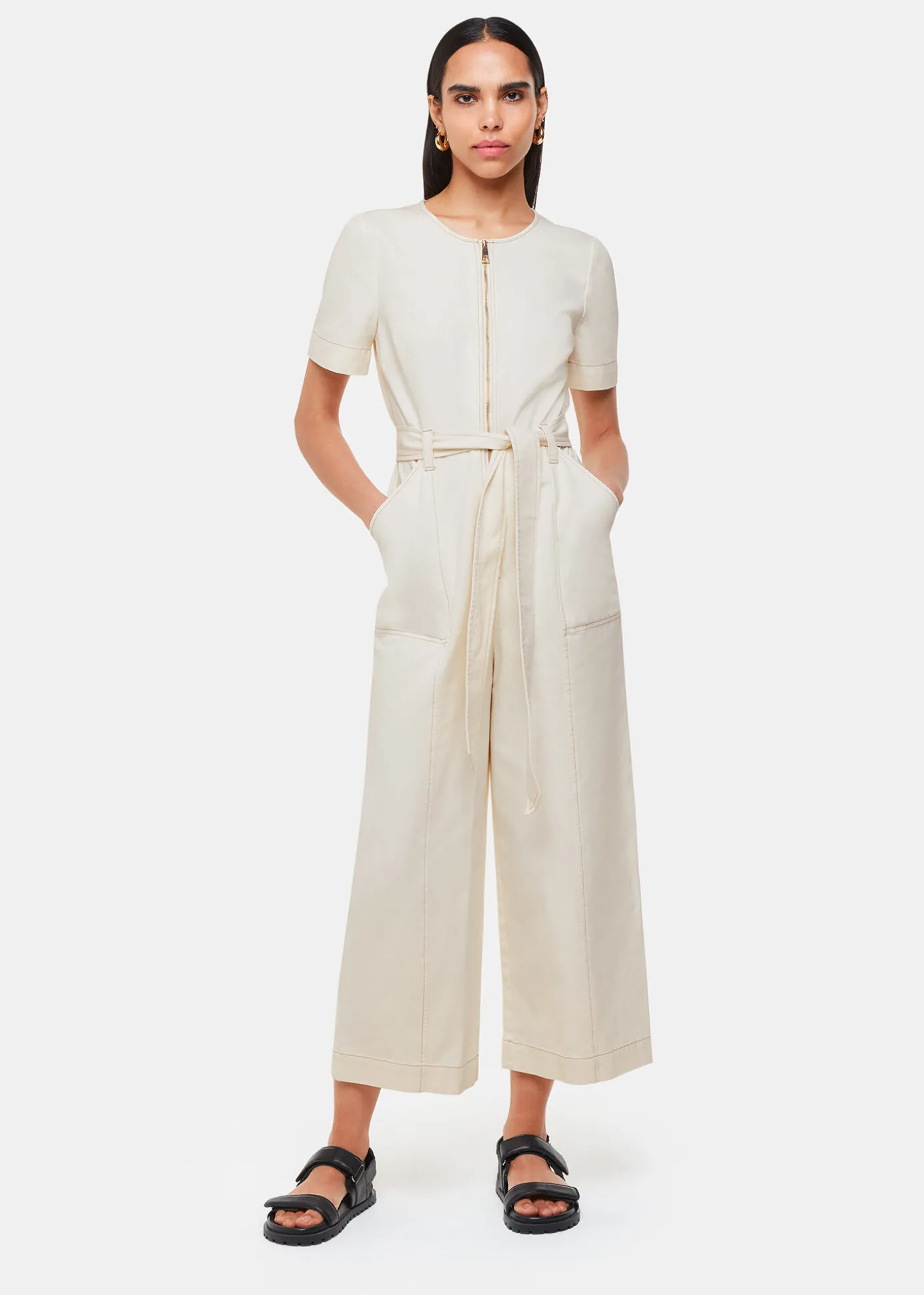 Ivory Short Sleeve Denim Jumpsuit