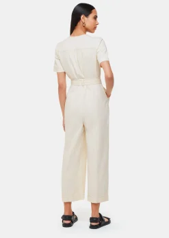 Ivory Short Sleeve Denim Jumpsuit