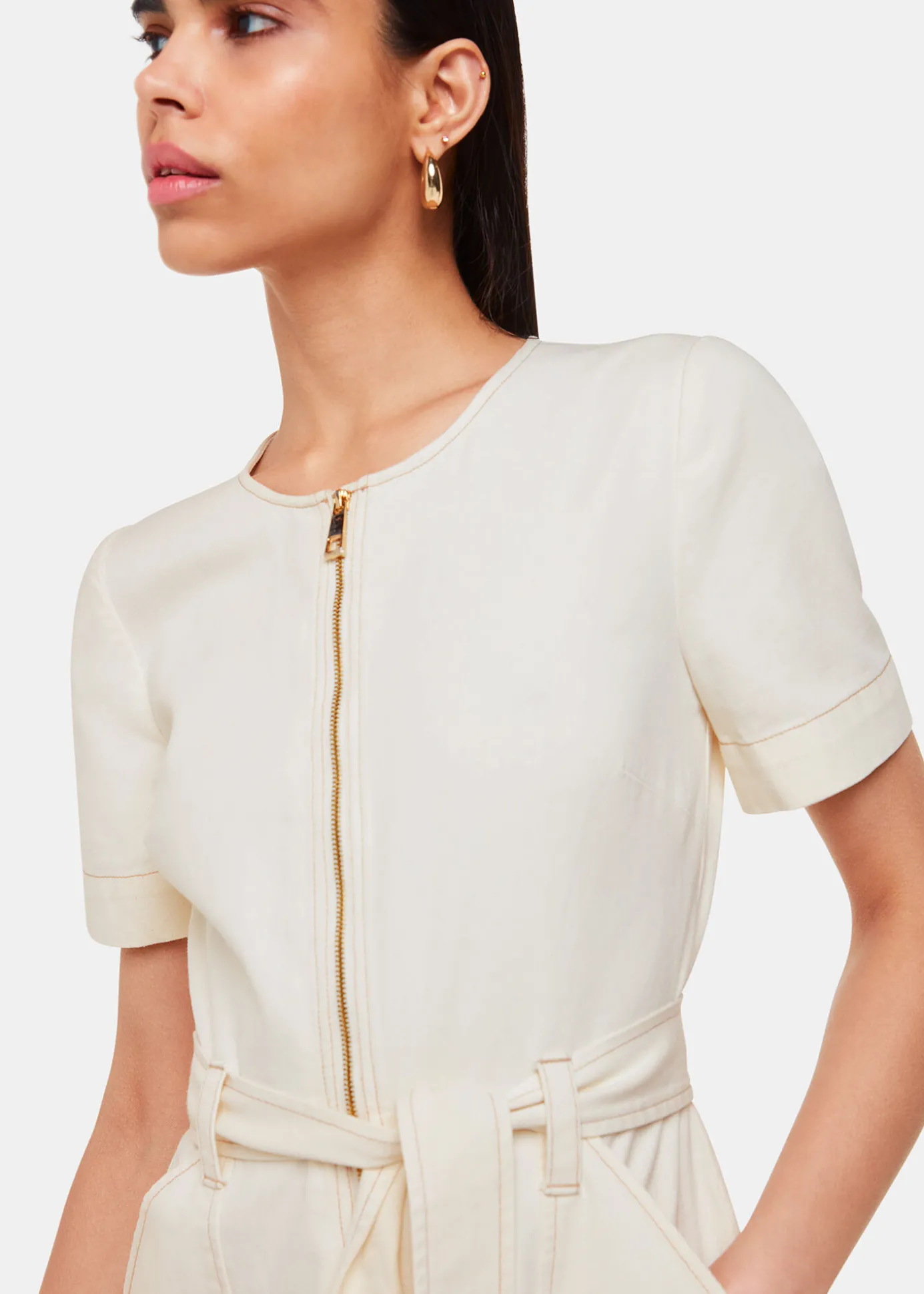 Ivory Short Sleeve Denim Jumpsuit
