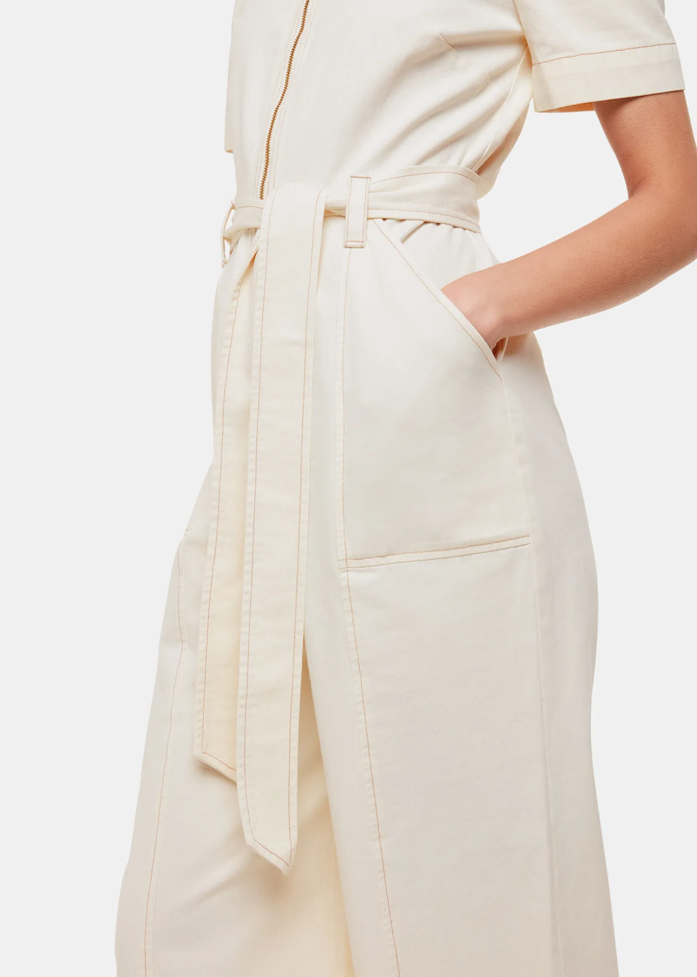 Ivory Short Sleeve Denim Jumpsuit