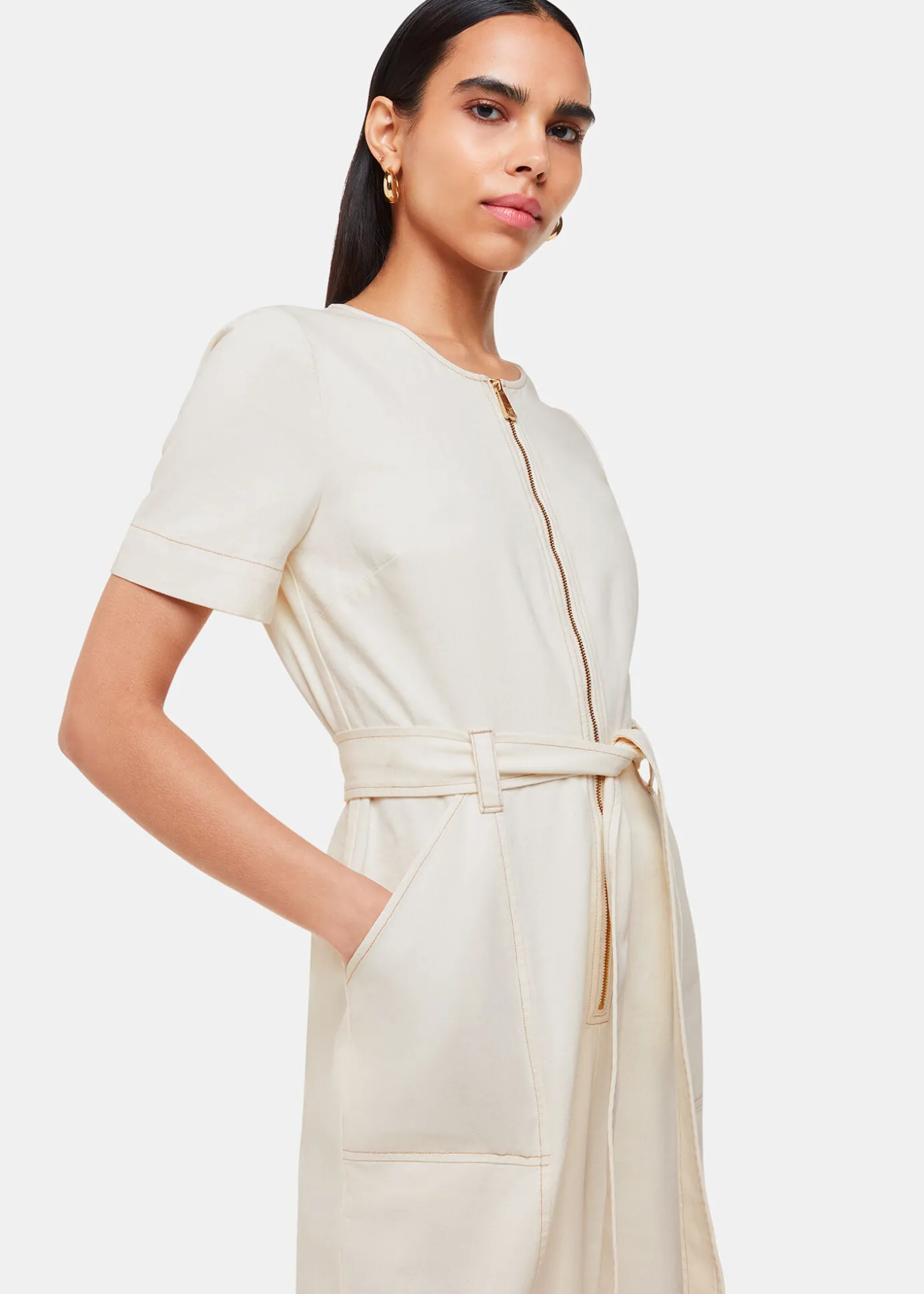Ivory Short Sleeve Denim Jumpsuit