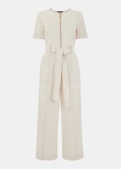 Ivory Short Sleeve Denim Jumpsuit