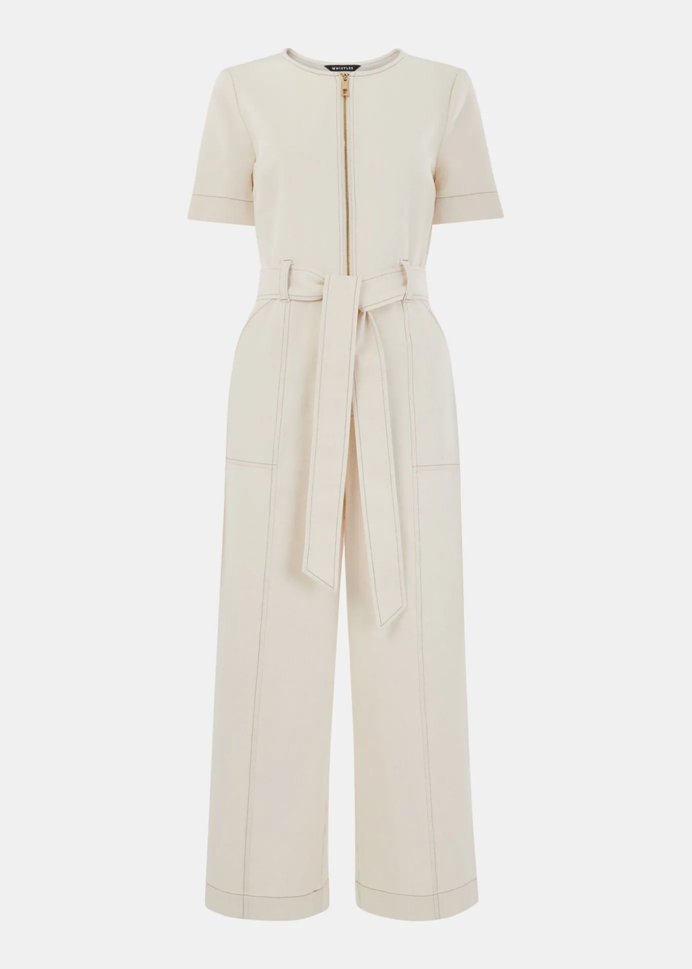 Ivory Short Sleeve Denim Jumpsuit