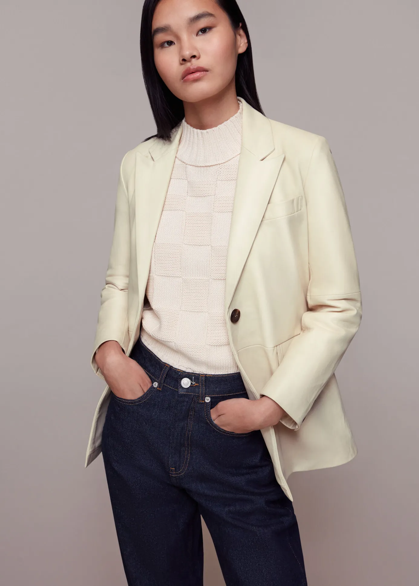 Ivory Stina Leather Blazer