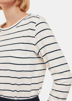Ivory Stripe Crew Neck Pocket Top