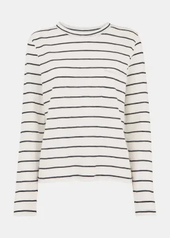 Ivory Stripe Crew Neck Pocket Top