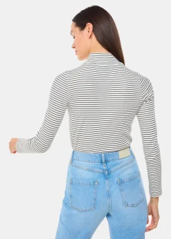 Ivory Stripe Rib Detail Polo