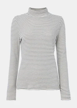 Ivory Stripe Rib Detail Polo