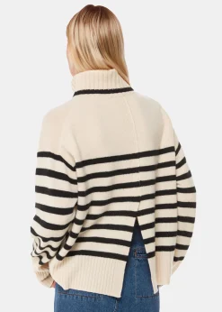 Ivory Stripe Wool Roll Neck