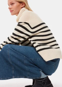 Ivory Stripe Wool Roll Neck