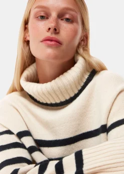 Ivory Stripe Wool Roll Neck