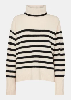 Ivory Stripe Wool Roll Neck
