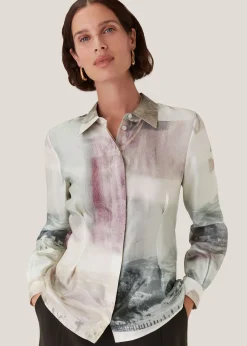 Ivory Wild Horse Print Silk Shirt