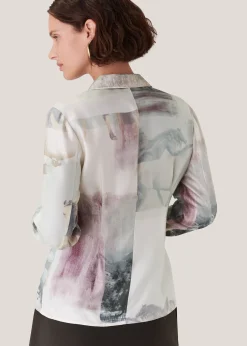 Ivory Wild Horse Print Silk Shirt