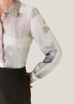 Ivory Wild Horse Print Silk Shirt
