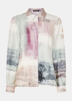 Ivory Wild Horse Print Silk Shirt