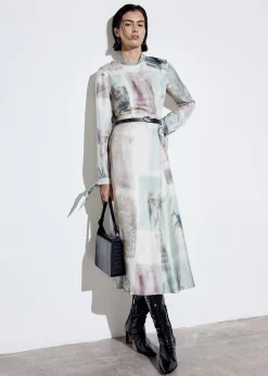 Ivory Wild Horse Print Silk Dress
