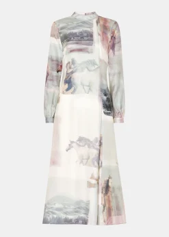 Ivory Wild Horse Print Silk Dress