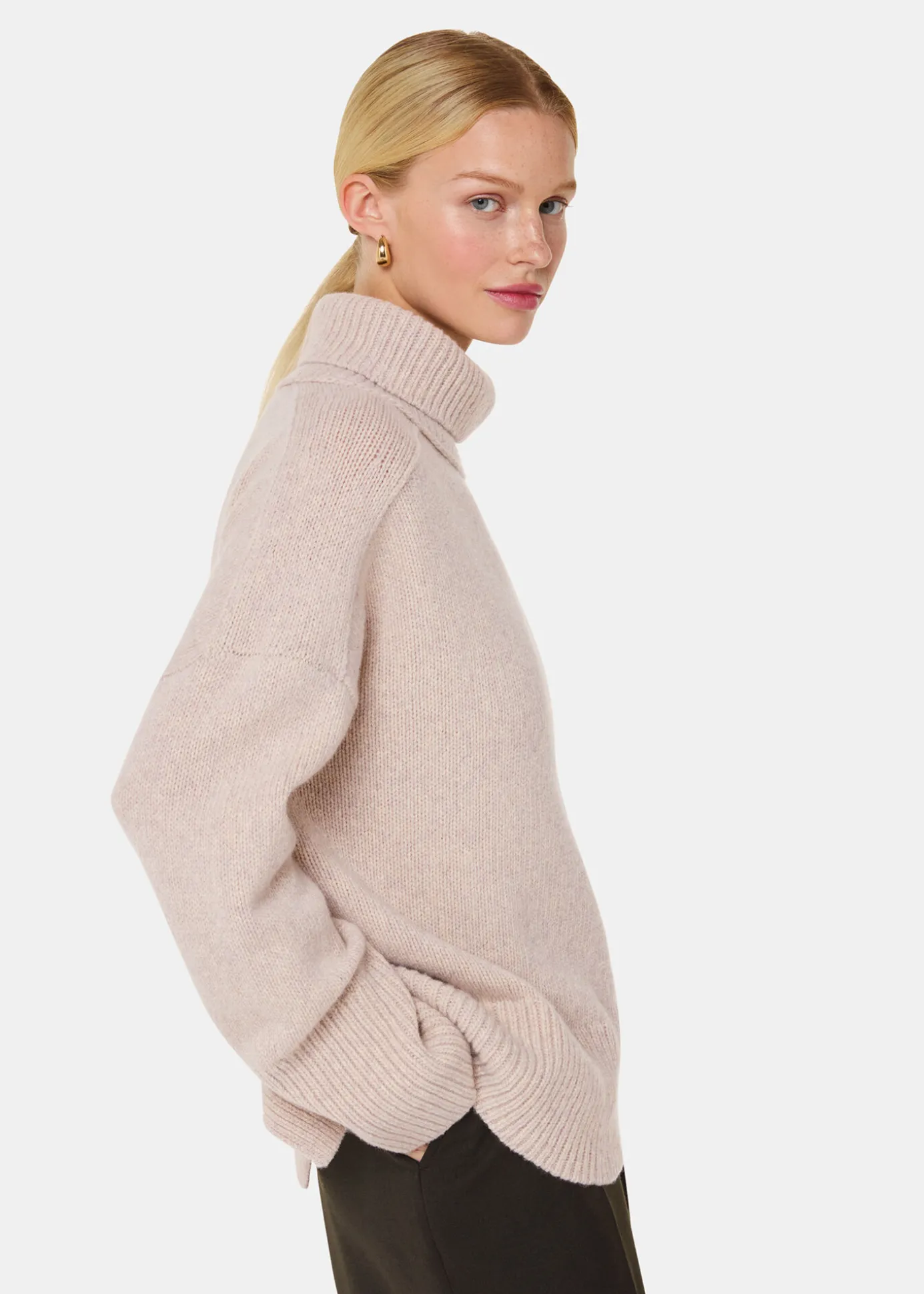 Ivory Wool Roll Neck Knit