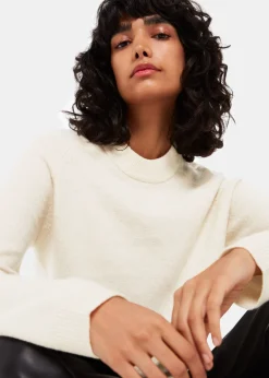 Ivory Wool Textured Crew Neck Knit