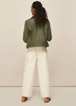 Khaki Agnes Pocket Leather Jacket