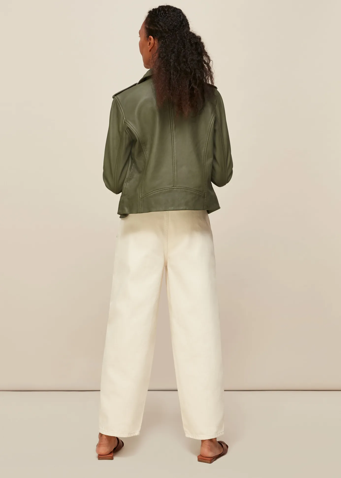 Khaki Agnes Pocket Leather Jacket