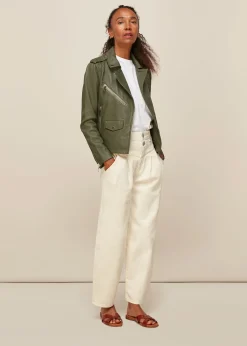 Khaki Agnes Pocket Leather Jacket