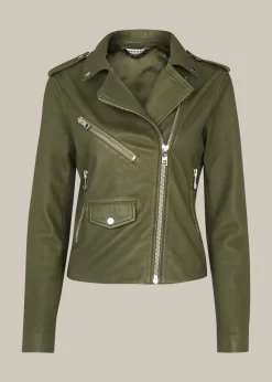 Khaki Agnes Pocket Leather Jacket