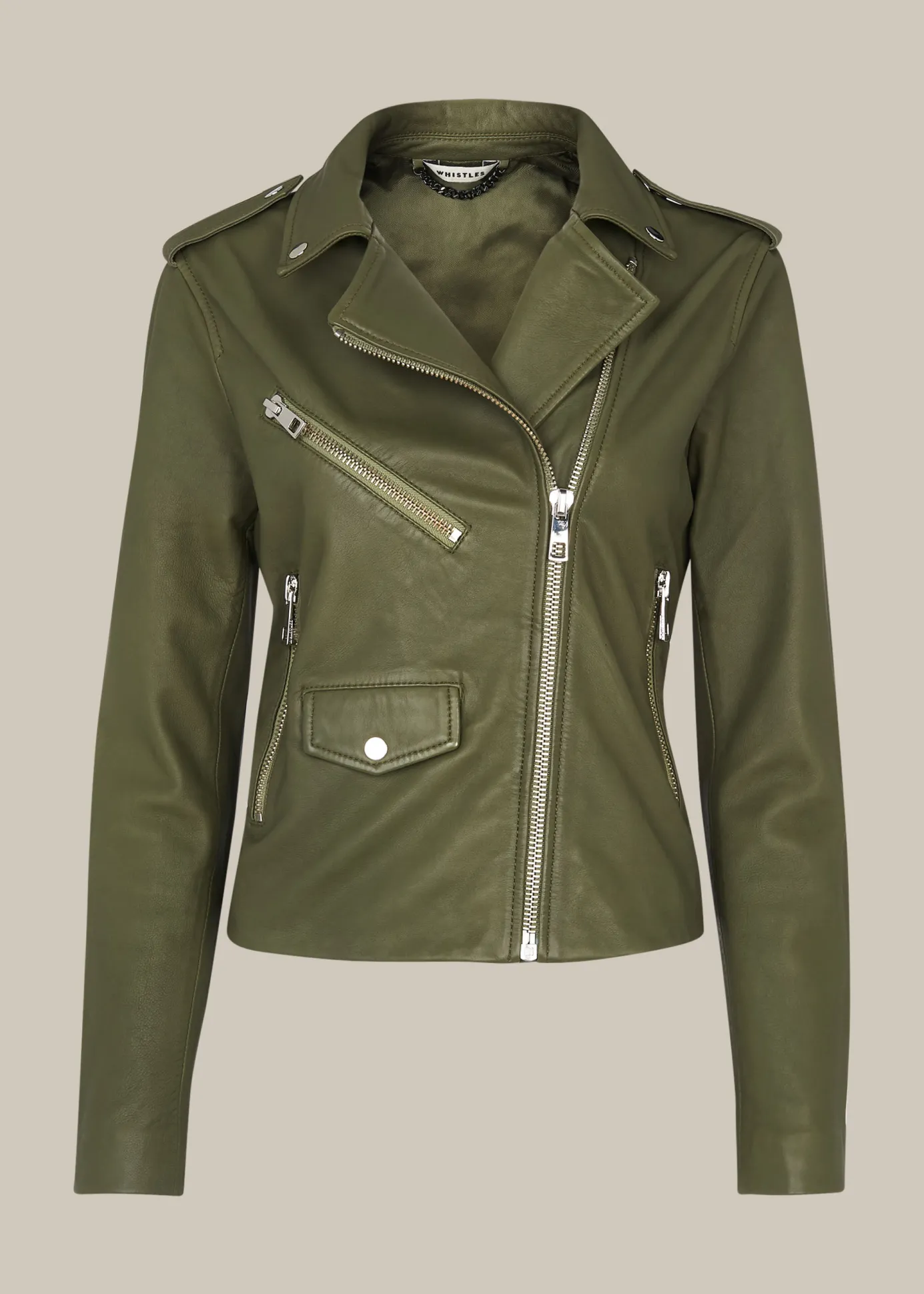 Khaki Agnes Pocket Leather Jacket