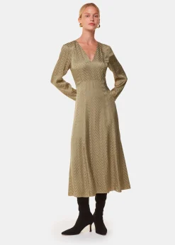 Khaki Jacquard Zig Zag Print Dress