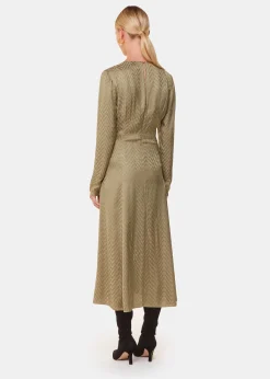 Khaki Jacquard Zig Zag Print Dress