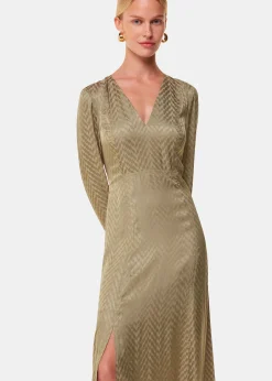 Khaki Jacquard Zig Zag Print Dress
