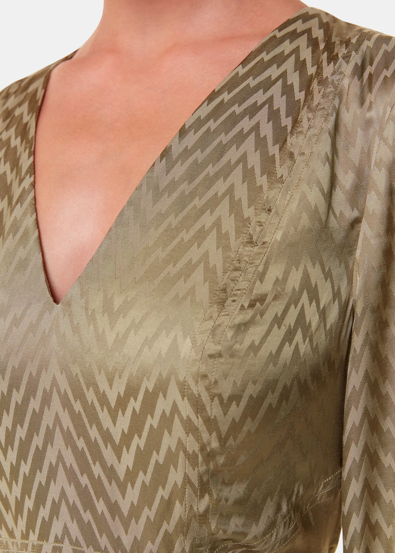 Khaki Jacquard Zig Zag Print Dress