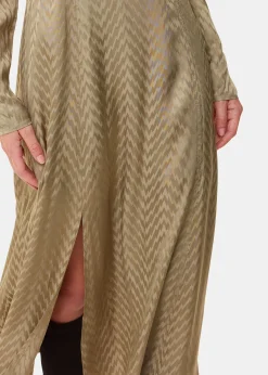 Khaki Jacquard Zig Zag Print Dress
