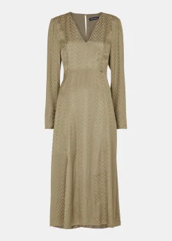 Khaki Jacquard Zig Zag Print Dress