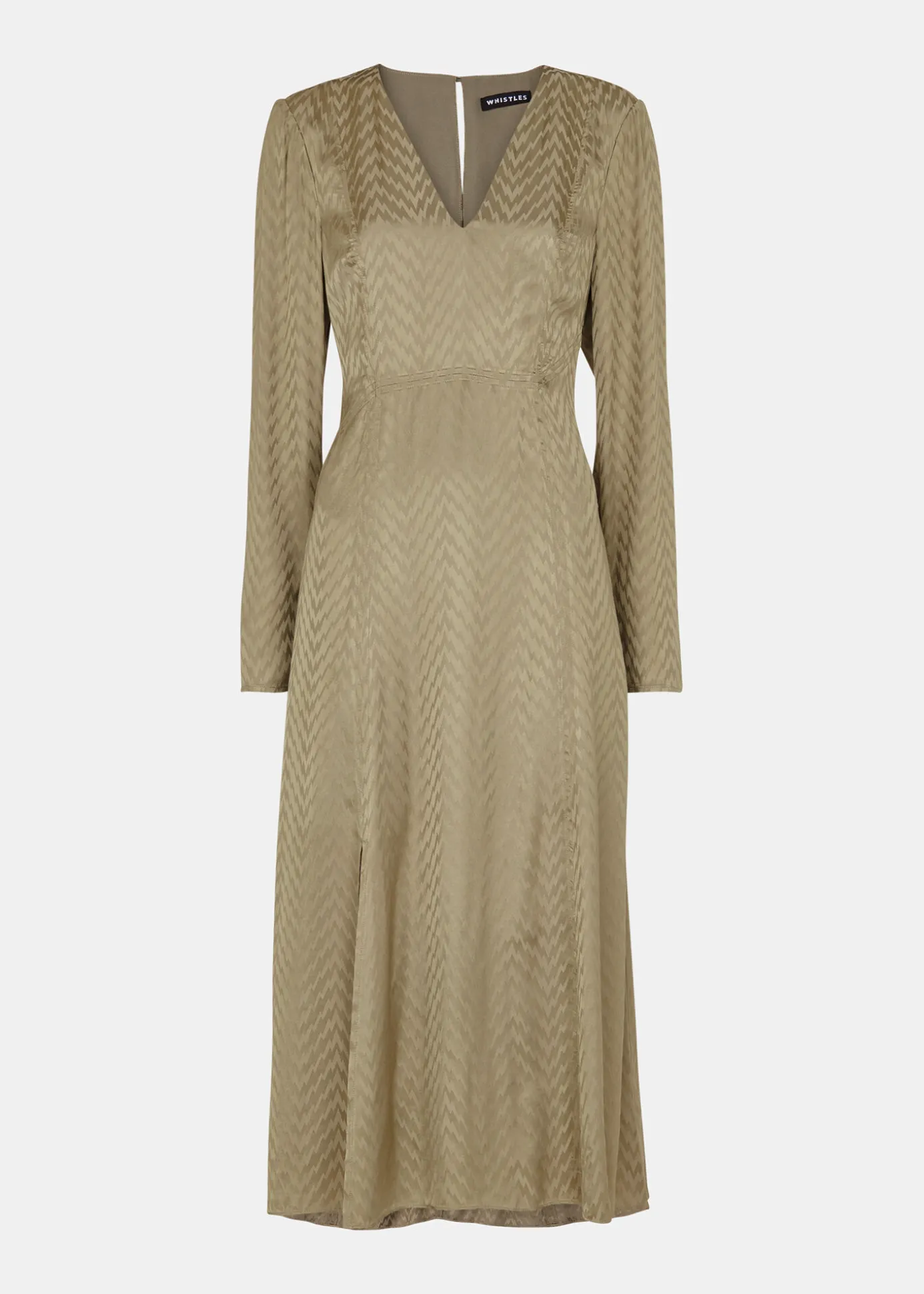 Khaki Jacquard Zig Zag Print Dress