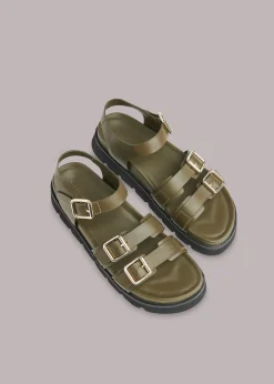 Khaki Jemma Triple Buckle Sandal