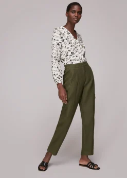 Khaki Linen Barrel Leg Trouser